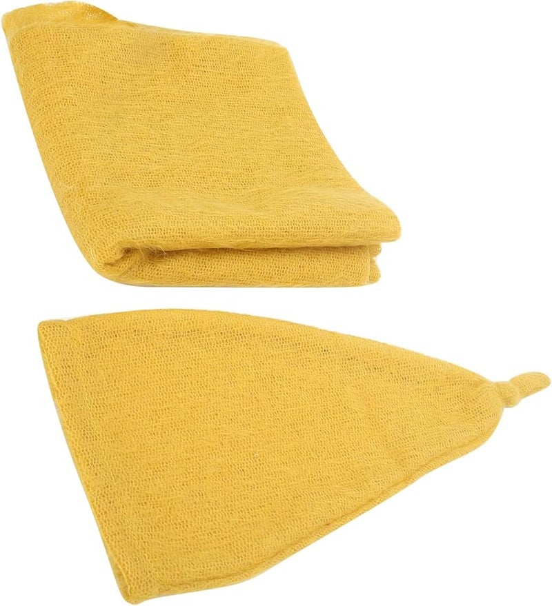 مجموعة قبعة ولفة مولود جديد من موهير محبوك 40x160 سم أدوات تصوير ناعمة للأطفال لونين - Image 3